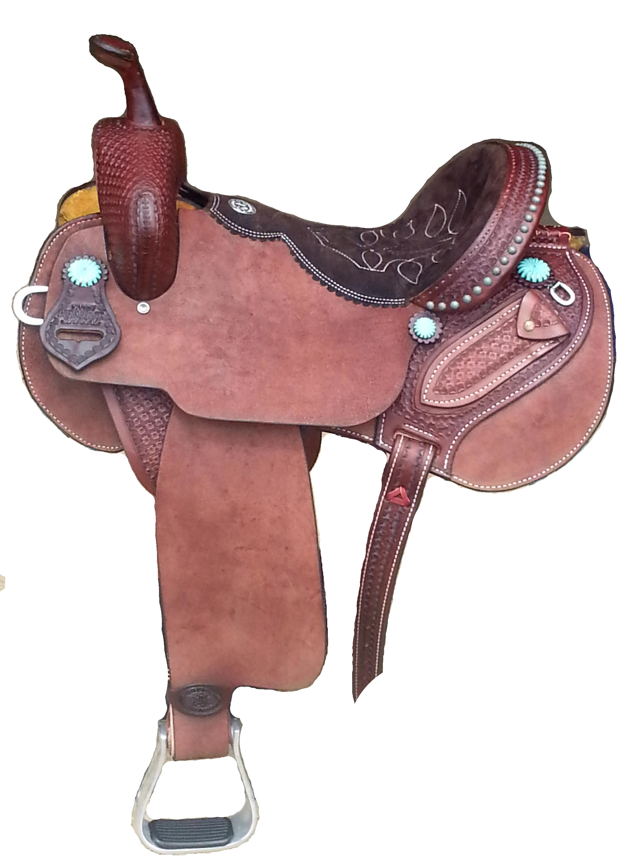LM Special Brown leather with turq conchos