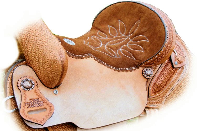 14" Special toast suede seat copper berry conchos