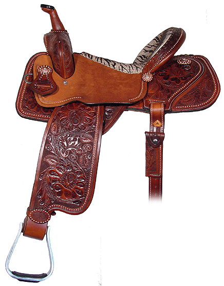 3/4 tooled Antique Zebra Stingray Chestnut leather Copper Dot border