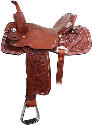 SLM953 Cigar Gator seat Chestnut leather Crystal Cross conchos